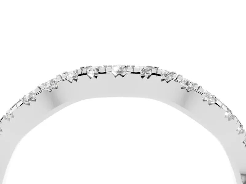 Round Diamond Scalloped Pavé Wedding Band Set in Silver with Shared Prong Setting