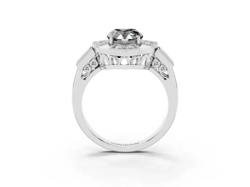 Fancy Black Pear Cut Diamond Milgrain Halo Ring Set in White gold with Split Shank