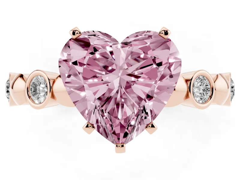 Heart-Shaped Station Engagement Ring Setting for a Fancy Pink Lab-Grown Diamond | Rose Gold