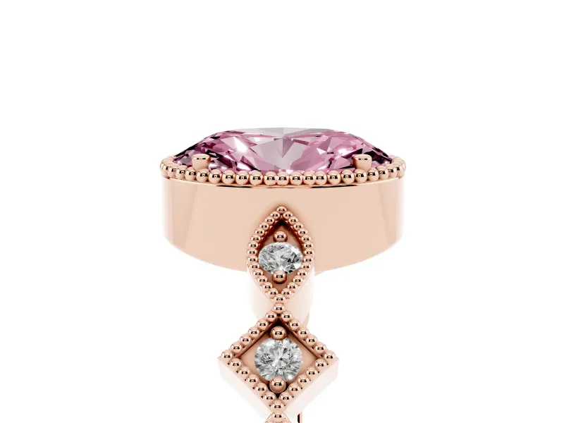 Fancy Pink Oval Cut Diamond Milgrain Marquise Twist Band Ring Set in Rose gold with Prong Setting