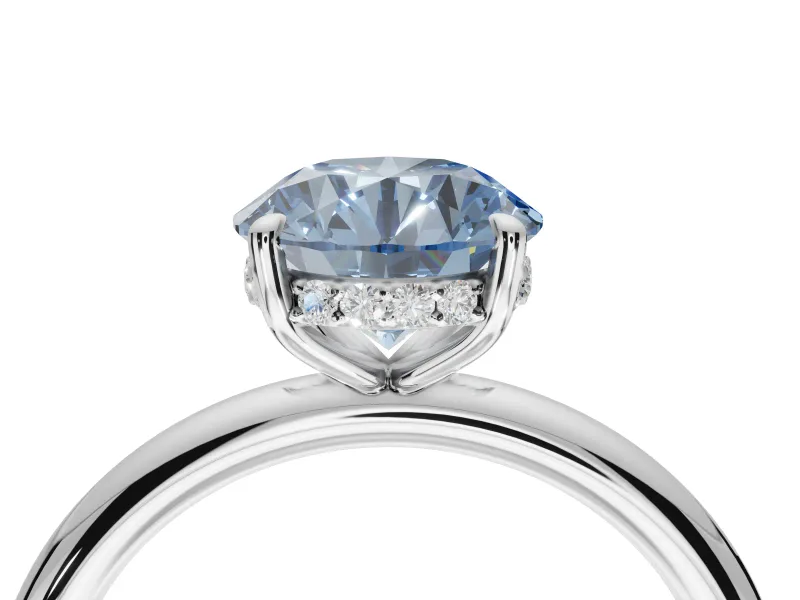 Round Hidden Halo Ring Setting for a Fancy Blue Lab-Grown Diamond | White Gold