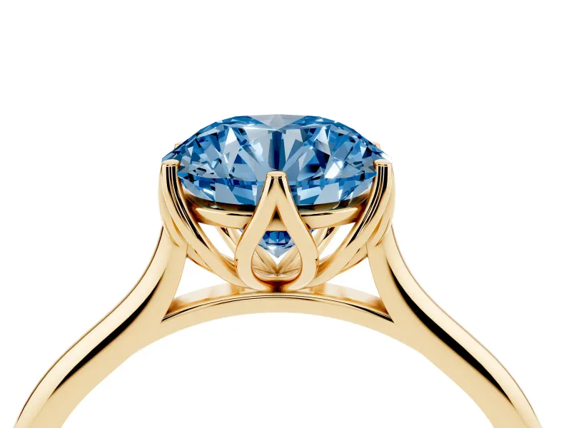 Round Cathedral Solitaire Engagement Ring Setting for a Fancy Blue Lab-Grown Diamond | Tulip Gallery | Yellow Gold