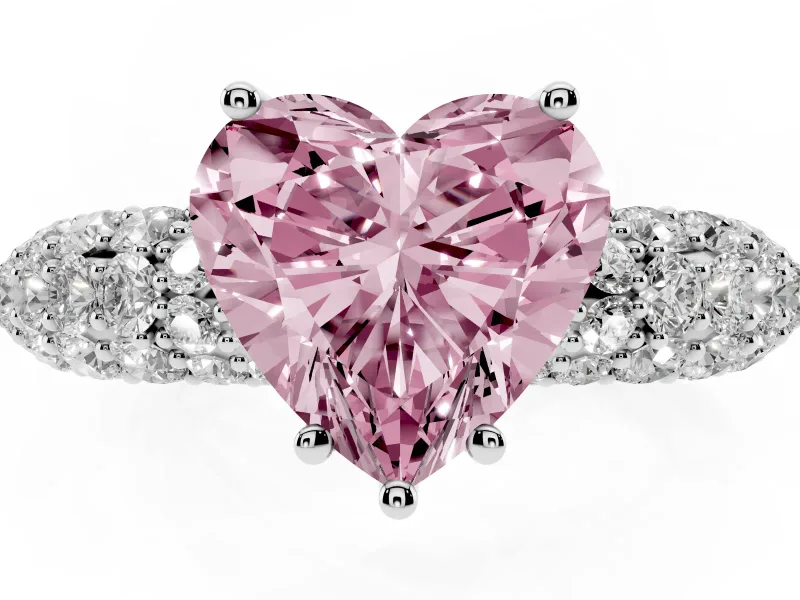 Heart-Shaped Multi Row Pave Engagement Ring Setting for a Fancy Pink Lab-Grown Diamond | Platinum