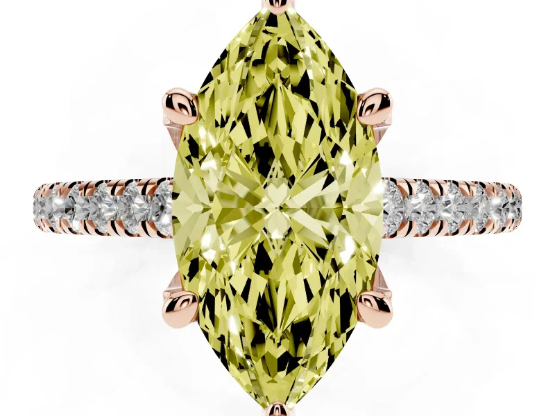 Marquise Hidden Halo Pave Engagement Ring Setting for a Fancy Yellow Lab-Grown Diamond | Claw Prongs | Rose Gold