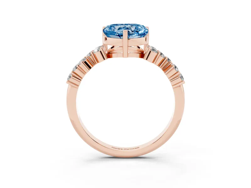 Heart-Shaped Scattered Accent Engagement Ring Setting for a Fancy Blue Lab-Grown Diamond | Rose Gold