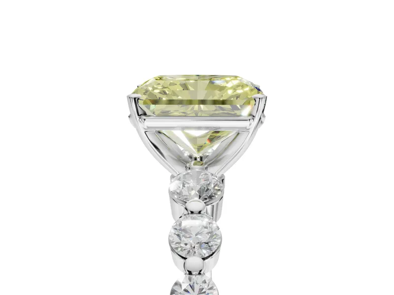 Radiant Cut Graduated Side Stone Engagement Ring Setting for a Fancy Yellow Lab-Grown Diamond | White Gold
