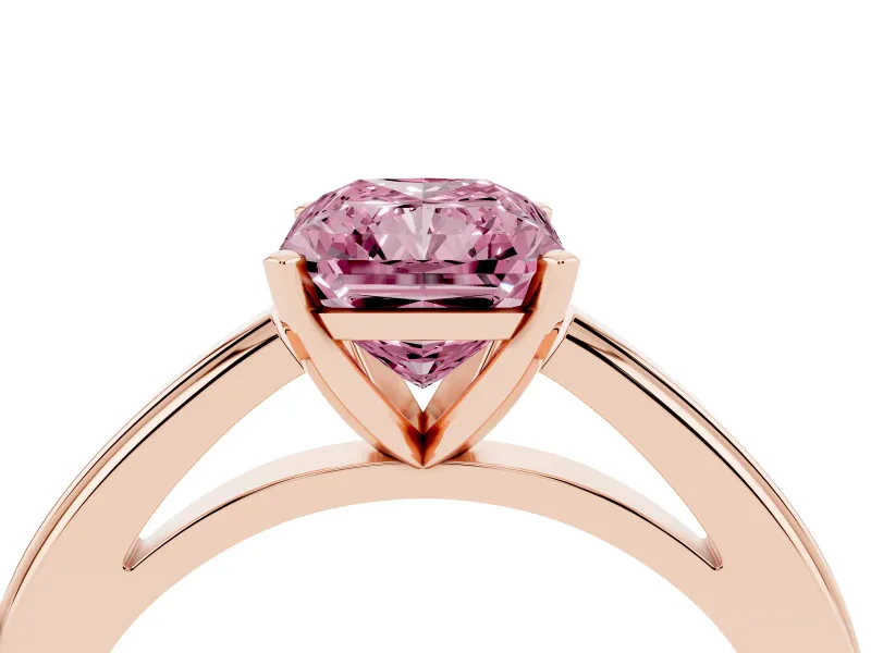 Radiant Cut Solitaire Engagement Ring Setting for a Fancy Pink Lab-Grown Diamond | Stepped Flat Band | Rose Gold