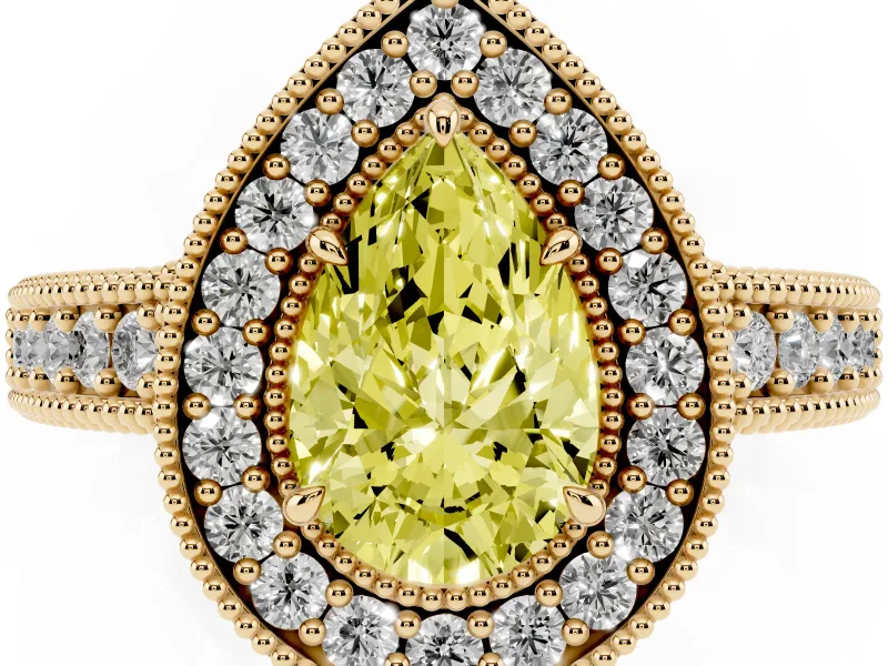 Pear-Shaped Halo Engagement Ring Setting for a Fancy Yellow Lab-Grown Diamond | Yellow Gold - Design NV-24525