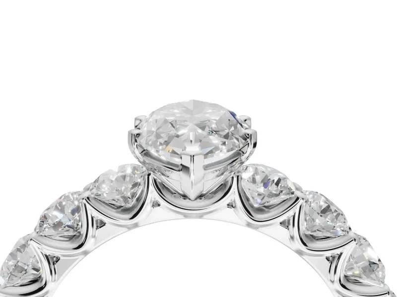 Marquise Side Stone Engagement Ring Setting | Scalloped Prong Accents | Sterling Silver