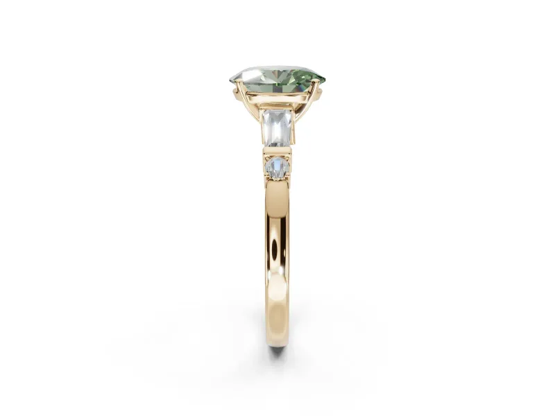 Oval Tapered Baguette Engagement Ring Setting for a Fancy Green Lab-Grown Diamond | Yellow Gold
