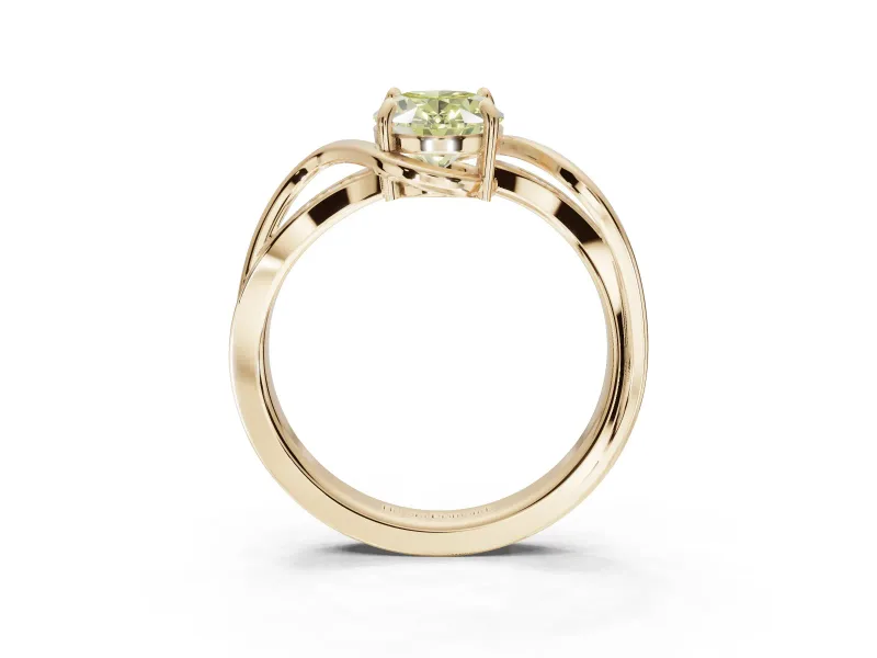 Oval Bypass Solitaire Engagement Ring Setting for a Fancy Yellow Lab-Grown Diamond | Pavé Strands | Yellow Gold