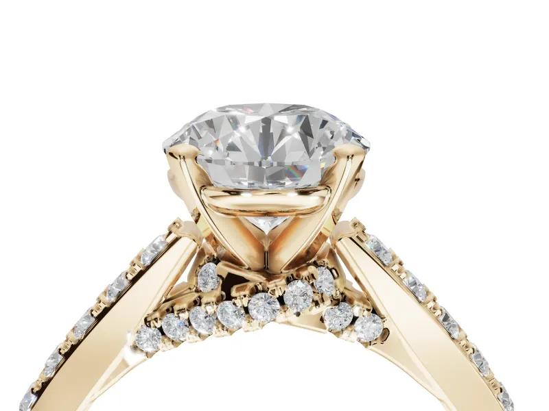 Round Pavé Solitaire Engagement Ring Setting | Crossover Gallery | Yellow Gold