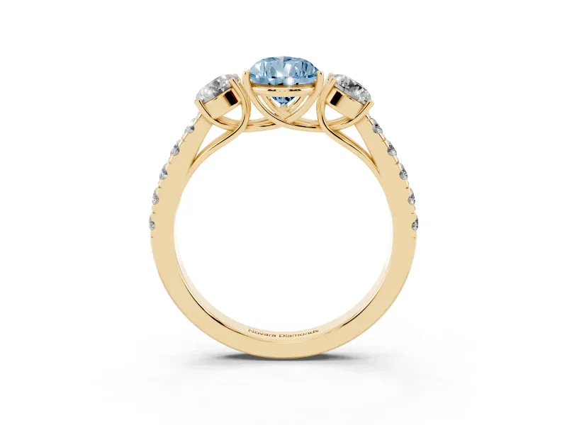 Pear-Shaped Engagement Ring Setting for a Fancy Blue Lab-Grown Diamond | Three Stone | Yellow Gold