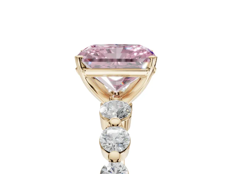 Radiant Cut Graduated Side Stone Engagement Ring Setting for a Fancy Pink Lab-Grown Diamond | Yellow Gold