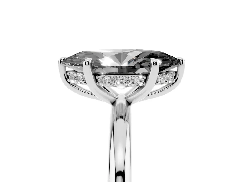 Marquise Hidden Halo Engagement Ring Setting for a Black Center | Thin Plain Band | White Gold