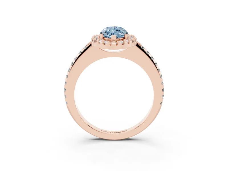 Marquise Pave Halo Engagement Ring Setting for a Fancy Blue Lab-Grown Diamond | Pave Band | Rose Gold