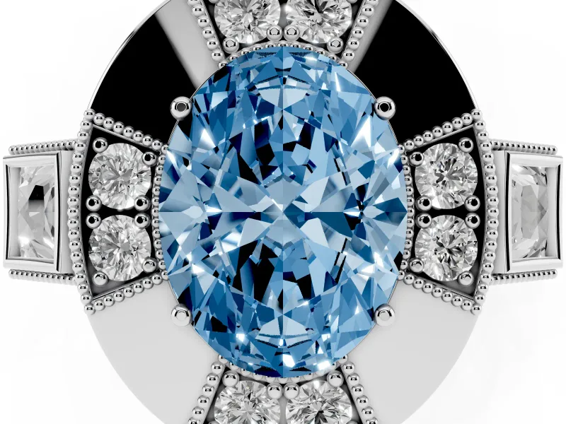 Oval Milgrain Sectioned Halo Engagement Ring Setting for a Fancy Blue Lab-Grown Diamond | Platinum