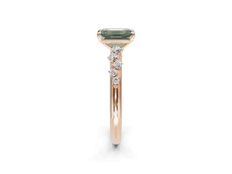 Emerald Cut Graduated Solitaire Engagement Ring Setting for a Fancy Green Lab-Grown Diamond | Rose Gold