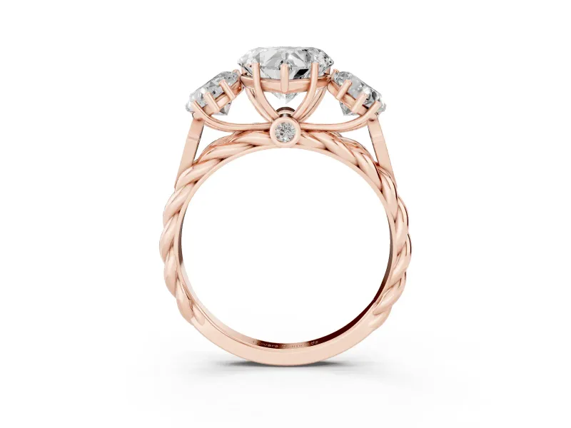 Heart-Shaped Three Stone Engagement Ring Setting | Braided Band | Rose Gold
