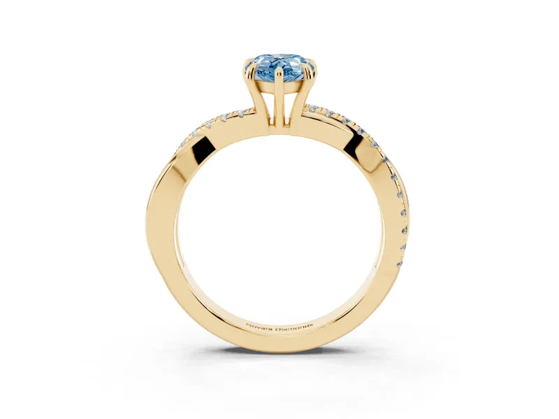 Pear-Shaped Crossover Engagement Ring Setting for a Fancy Blue Lab-Grown Diamond | Yellow Gold