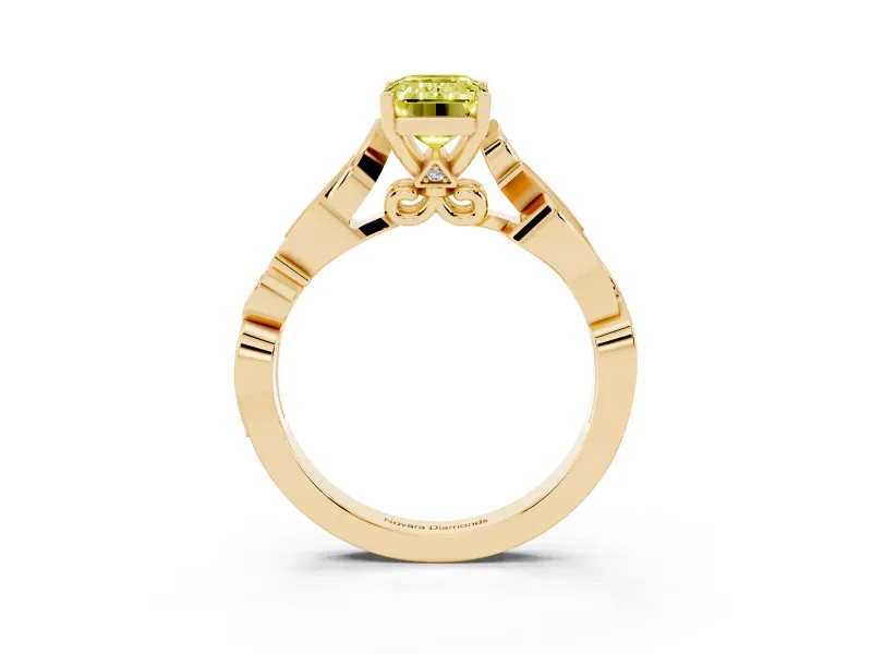 Emerald Cut Vine Engagement Ring Setting for a Fancy Yellow Lab-Grown Diamond | Yellow Gold