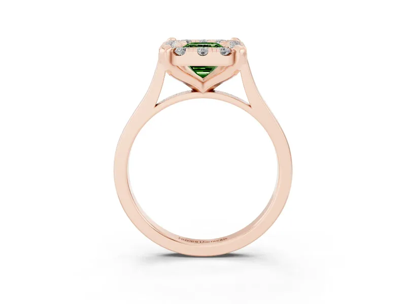 Emerald Cut Claw Corner Halo Engagement Ring Setting for a Fancy Green Lab-Grown Diamond | Slim Plain Band | Rose Gold