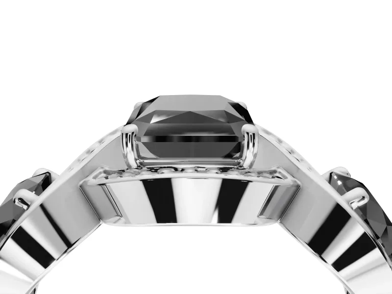 Radiant Cut Three Stone Engagement Ring Setting for a Black Center | Pavé Wave Band | White Gold