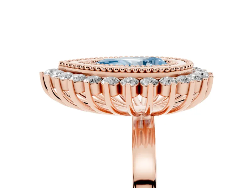 Pear-Shaped Bezel Halo Engagement Ring Setting for a Fancy Blue Lab-Grown Diamond | Rose Gold