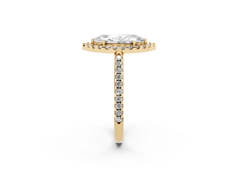 Marquise Pave Halo Engagement Ring Setting | Pave Band | Yellow Gold