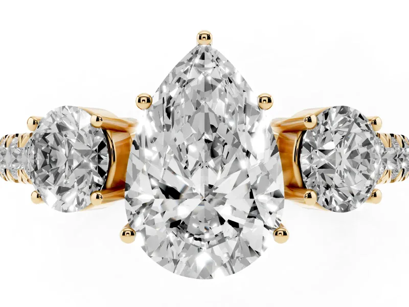 Pear-Shaped Three Stone Engagement Ring Setting | Pave Shoulders | Yellow Gold