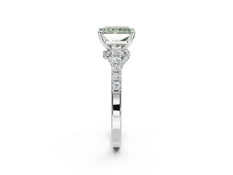 Radiant Cut Pavé Solitaire Engagement Ring Setting for a Fancy Green Lab-Grown Diamond | Crossover Gallery | Platinum