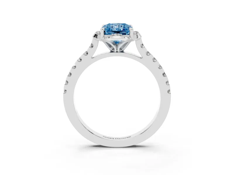 Radiant Cut Floral Petal Engagement Ring Setting for a Fancy Blue Lab-Grown Diamond | Petal Accents | White Gold