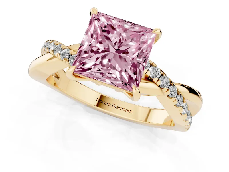 Princess Cut Crossover Engagement Ring Setting for a Fancy Pink Lab-Grown Diamond | Yellow Gold