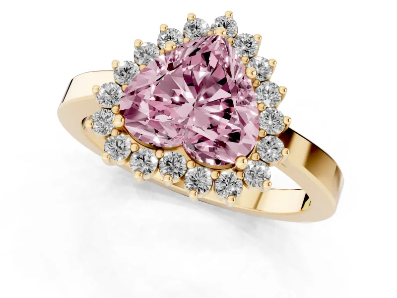 Heart-Shaped Scalloped Halo Engagement Ring Setting for a Fancy Pink Lab-Grown Diamond | Yellow Gold