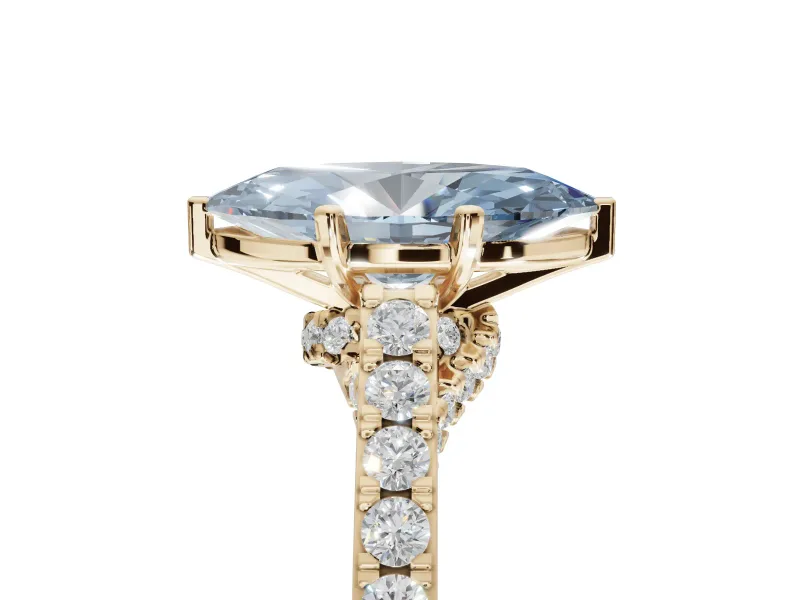 Marquise Pavé Solitaire Engagement Ring Setting for a Fancy Blue Lab-Grown Diamond | Crossover Gallery | Yellow Gold