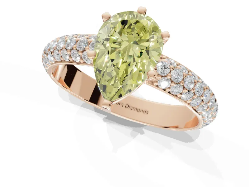 Pear-Shaped Domed Pavé Engagement Ring Setting for a Fancy Yellow Lab-Grown Diamond | Rose Gold