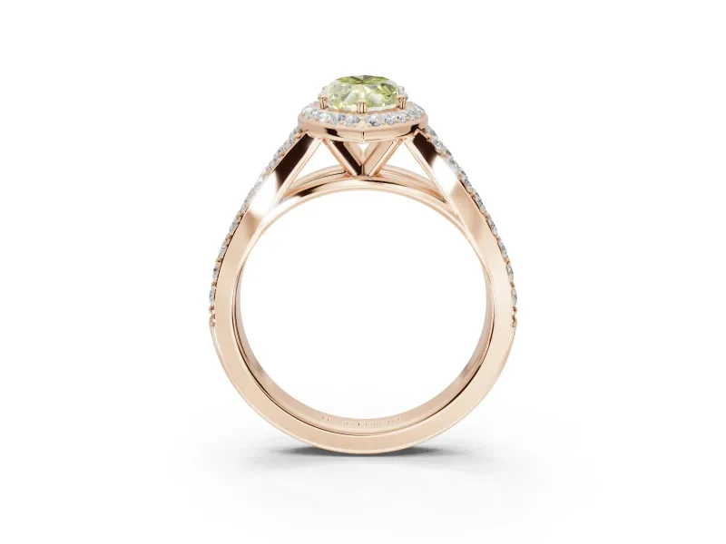Marquise Halo Pavé Engagement Ring Setting for a Fancy Yellow Lab-Grown Diamond | Narrow Split Shank | Rose Gold