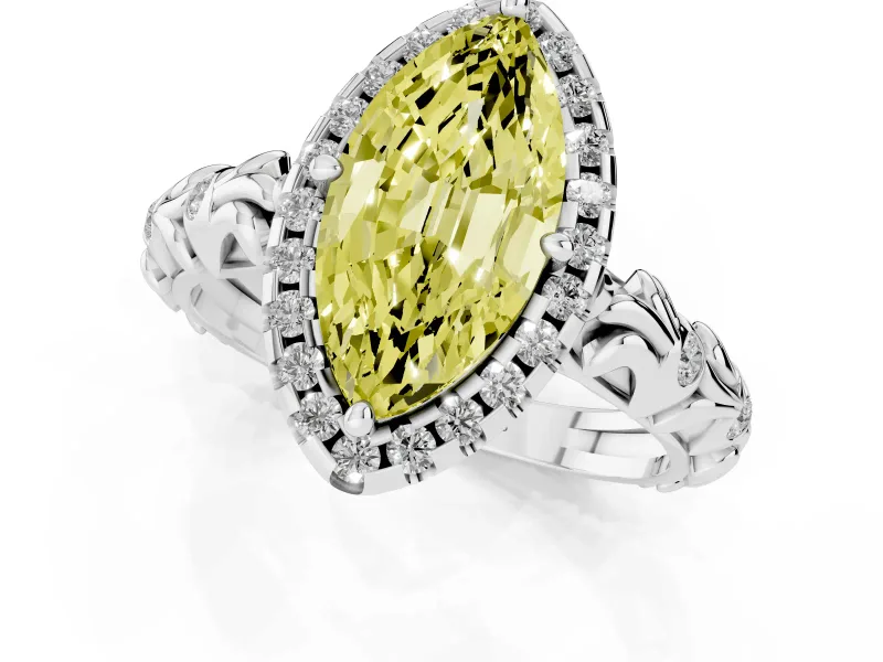 Marquise Leaf Halo Engagement Ring Setting for a Fancy Yellow Lab-Grown Diamond | Platinum