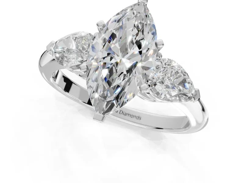 Marquise Three-Stone Engagement Ring Setting | Pear Side Stones | White Gold