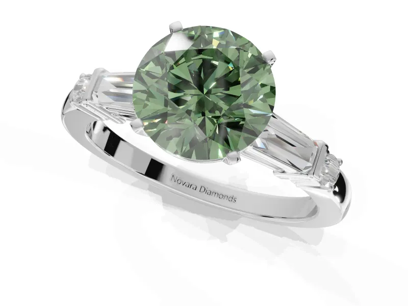 Round Tapered Baguette Engagement Ring Setting for a Fancy Green Lab-Grown Diamond | White Gold