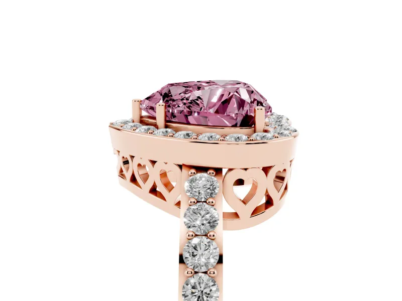 Heart-Shaped Halo Pave Engagement Ring Setting for a Fancy Pink Lab-Grown Diamond | Heart Cutout Gallery | Rose Gold