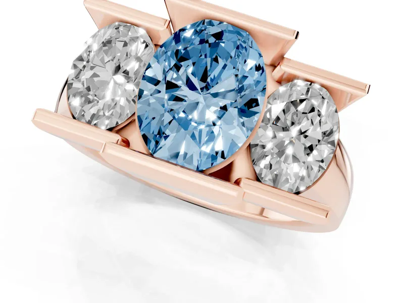 Oval Channel-Set Three Stone Engagement Ring Setting for a Fancy Blue Lab-Grown Diamond | Rose Gold