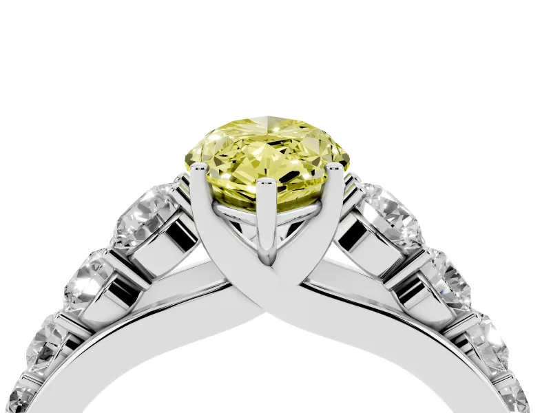 Marquise Graduated Side Stone Engagement Ring Setting for a Fancy Yellow Lab-Grown Diamond | Flat Top Band | Platinum