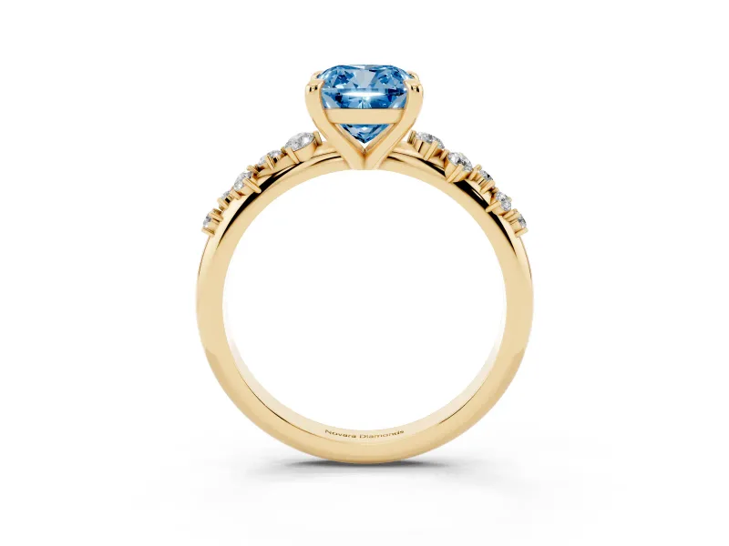 Cushion Cut Graduated Engagement Ring Setting for a Fancy Blue Lab-Grown Diamond | Yellow Gold