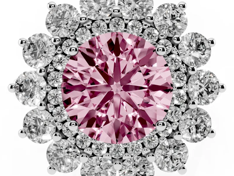 Round Floral Double Halo Engagement Ring Setting for a Fancy Pink Lab-Grown Diamond | Plain Band | White Gold