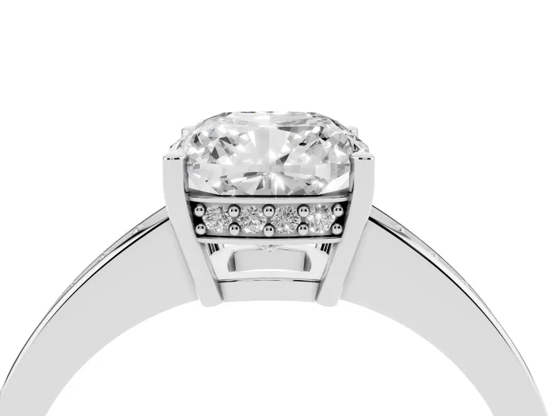 Cushion Cut Pave Solitaire Engagement Ring Setting | Accented Basket | Sterling Silver