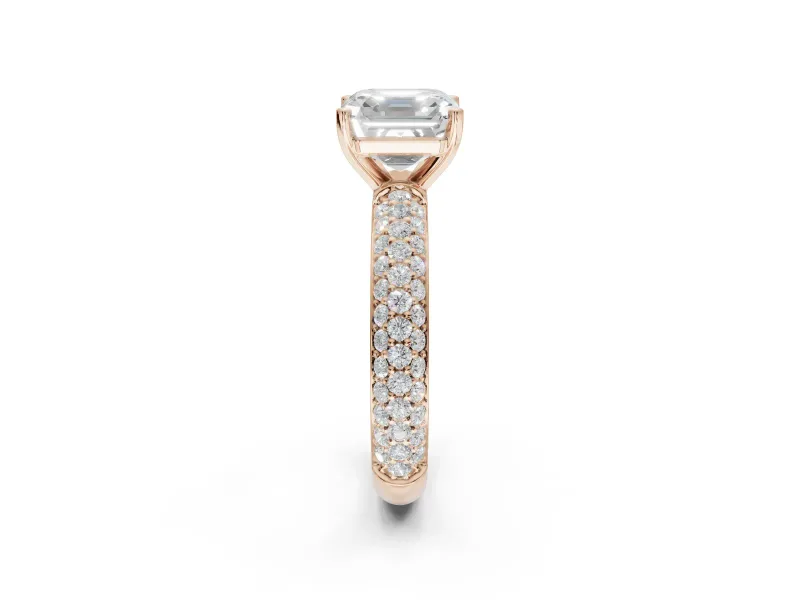 Asscher Cut Pavé Solitaire Engagement Ring Setting | Domed Pavé Band | Rose Gold