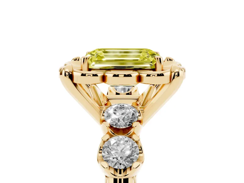 Emerald Cut Floral Engagement Ring Setting for a Fancy Yellow Lab-Grown Diamond | Petal Frame | Yellow Gold