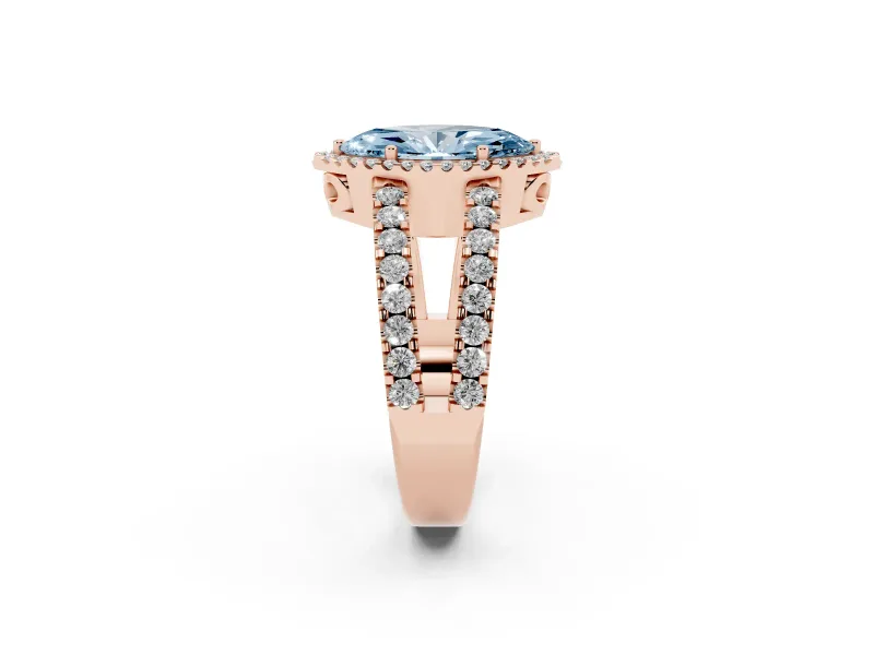 Marquise Halo Split Shank Engagement Ring Setting for a Fancy Blue Lab-Grown Diamond | Rose Gold