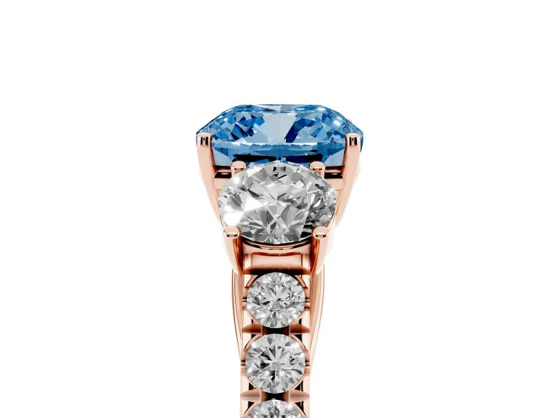 Cushion Cut Engagement Ring Setting for a Fancy Blue Lab-Grown Diamond | Three Stone | Rose Gold